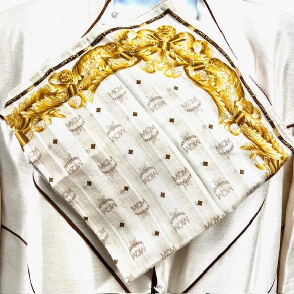 Unused MCM for men and women, Miniscarf/Handker 19" Silk/Cotton Gold Beige(98 - Picture 3 of 7